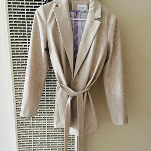 Nine West Belted Blazer Jacket Tied Waist Tan Melange Beige Size Medium